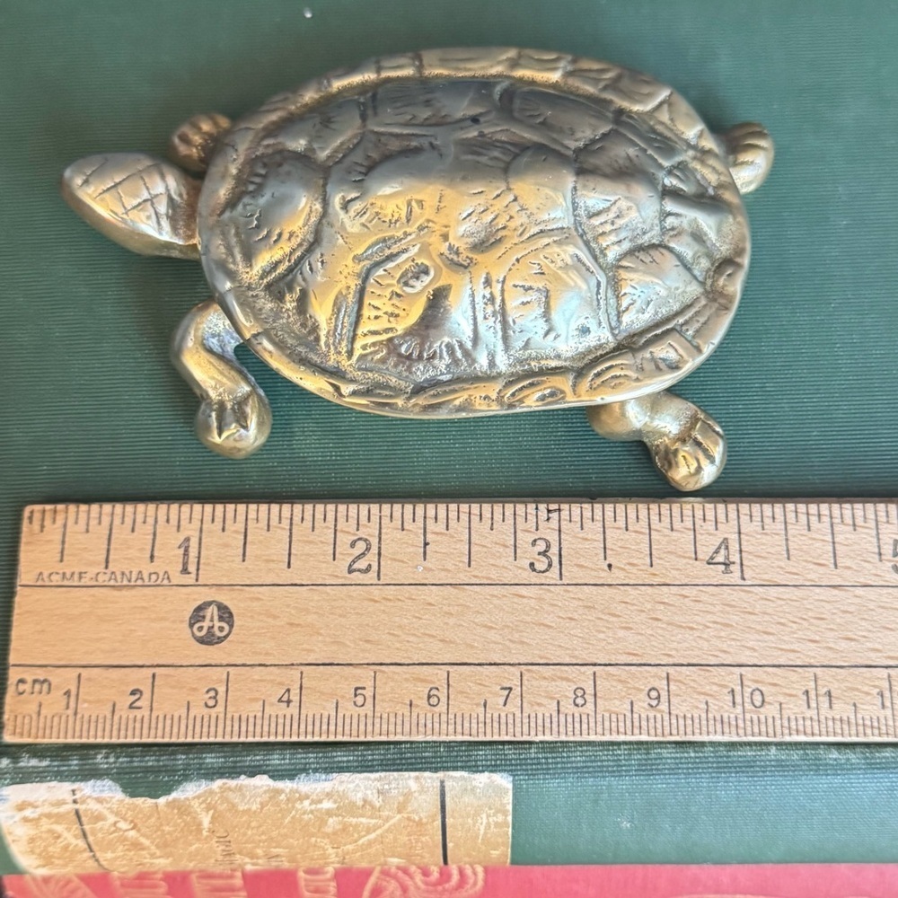 Vintage Brass Tortoise Turtle Secret Trinket Box w Hinged Lid - Picture 5 of 6